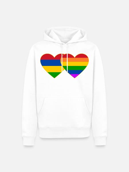 Mauritius Regenbogen Flagge Herz - Männer Premium Bio Hoodie - Weiß