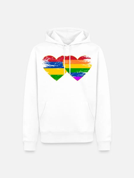 Mauritius Regenbogen Flagge Herz used - Männer Premium Bio Hoodie - Weiß