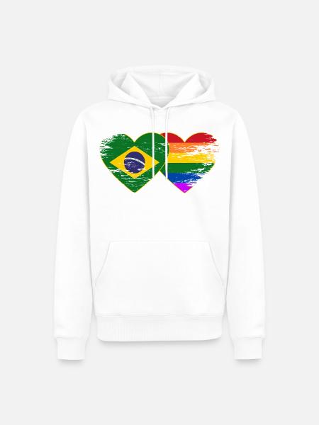 Brasilien Regenbogen Flagge Herz used - Männer Premium Bio Hoodie - Weiß