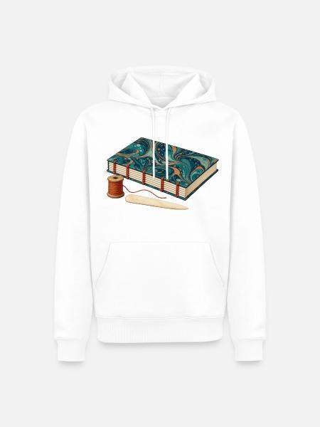 Handgebundenes marmoriertes Journal und Leinenfaden - Männer Premium Bio Hoodie - Weiß