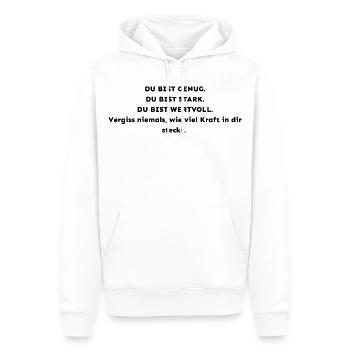 Du bist genug – Du bist stark – Du bist wertvoll | - Männer Premium Bio Hoodie - Weiß - Vorne - Nico (187cm)