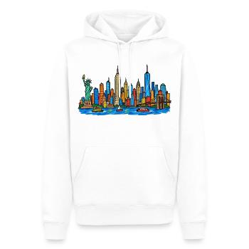 Bunte New York Skyline im Kinder-Kritzelstil - Männer Premium Bio Hoodie - Weiß - Vorne - Nico (187cm)