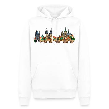 Prag als bunte Kinderzeichnung auf der Brücke - Männer Premium Bio Hoodie - Weiß - Vorne - Nico (187cm)