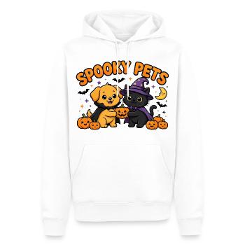 🎃 Gruselige Haustiere – Halloween-Katze und -Hund - Männer Premium Bio Hoodie - Weiß - Vorne - Nico (187cm)