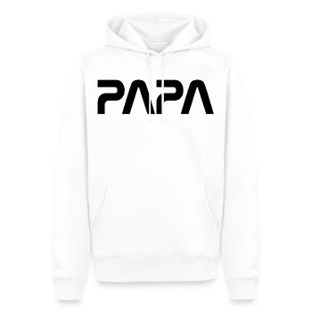 PAPA-Schriftzug im NASA-Schriftdesign - Männer Premium Bio Hoodie - Weiß - Vorne - Nico (187cm)