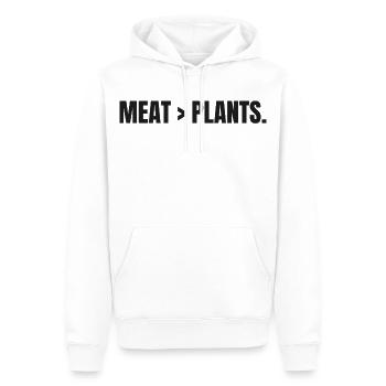 MEAT > PLANTS | Carnivore | Meat Based Statement - Männer Premium Bio Hoodie - Weiß - Vorne - Nico (187cm)