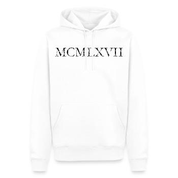 MCMLXVII 1967 Romain Anniversaire Année - Sweat à capuche Premium bio Homme - blanc - Devant - Nico (187cm)