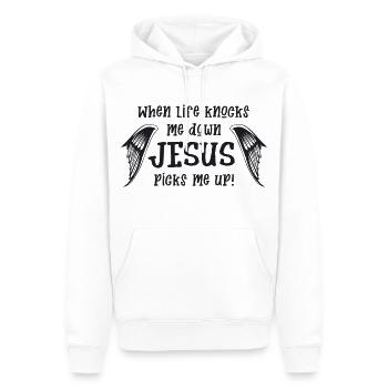 Jesus picks me up - Sweat à capuche Premium bio Homme - blanc - Devant - Nico (187cm)