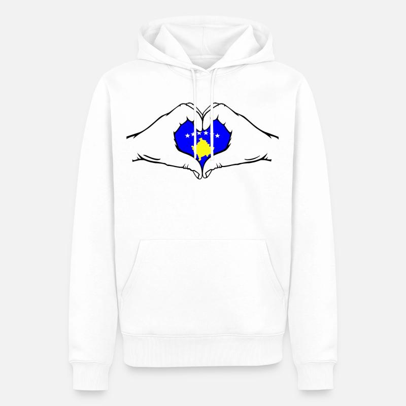 Drapeau du Kosovo Mains Forme De Coeur - Sweat à capuche Premium bio Homme - blanc