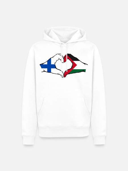 Finnland Palästina Herzform mit Hände - Männer Premium Bio Hoodie - Weiß