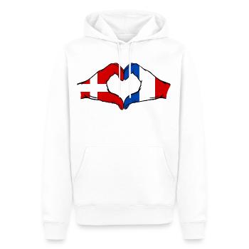 Denmark France Heart Shape with Hands - Men’s Premium Organic Hoodie - white - Front - Nico (187cm)