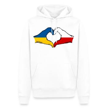Ukraine Poland Heart Shape with Hands - Men’s Premium Organic Hoodie - white - Front - Nico (187cm)