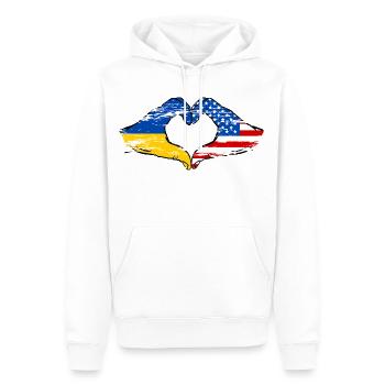 Ukraine USA Heart Shape with Hands Used - Men’s Premium Organic Hoodie - white - Front - Nico (187cm)
