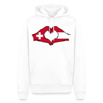 Switzerland Austria Flag Hands Heart Shape - Men’s Premium Organic Hoodie - white - Front - Nico (187cm)