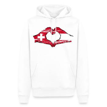 Suisse Autriche Drapeau Mains Forme de coeur utilisé - Sweat à capuche Premium bio Homme - blanc - Devant - Nico (187cm)