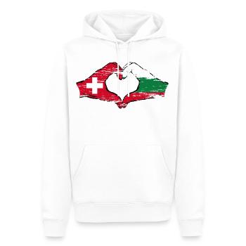 Suisse Bulgarie Drapeau Mains Coeur Forme Utilisé - Sweat à capuche Premium bio Homme - blanc - Devant - Nico (187cm)