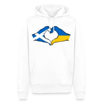 Scotland Ukraine Flag Hands Heart Shape - Men’s Premium Organic Hoodie - white - Front - Nico (187cm)