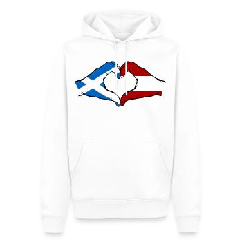 Scotland Austria Flag Hands Heart Shape - Men’s Premium Organic Hoodie - white - Front - Nico (187cm)