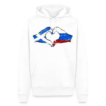 Ecosse Russie Drapeau Mains Coeur Forme D’occasion - Sweat à capuche Premium bio Homme - blanc - Devant - Nico (187cm)