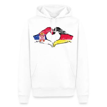 Serbie Allemagne Drapeau Mains Coeur Forme Utilisé - Sweat à capuche Premium bio Homme - blanc - Devant - Nico (187cm)
