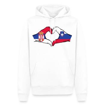 Serbie Slovénie Drapeau Mains Coeur - Sweat à capuche Premium bio Homme - blanc - Devant - Nico (187cm)