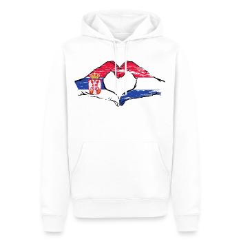 Serbie Hollande Drapeau Mains Coeur Utilisé - Sweat à capuche Premium bio Homme - blanc - Devant - Nico (187cm)