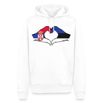 Serbie Estonie Drapeau Mains Coeur Forme - Sweat à capuche Premium bio Homme - blanc - Devant - Nico (187cm)
