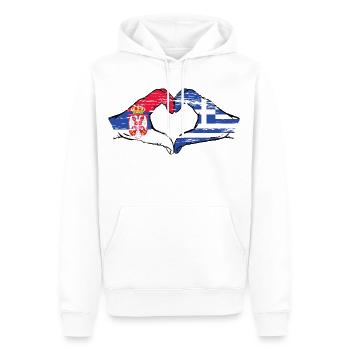 Serbie Grèce drapeau mains forme coeur utilisé - Sweat à capuche Premium bio Homme - blanc - Devant - Nico (187cm)