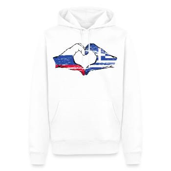 Russie Grèce Drapeau Mains Coeur Forme Utilisé - Sweat à capuche Premium bio Homme - blanc - Devant - Nico (187cm)