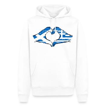 Mains de drapeau de l’Écosse Grèce en forme de coeur utilisé - Sweat à capuche Premium bio Homme - blanc - Devant - Nico (187cm)