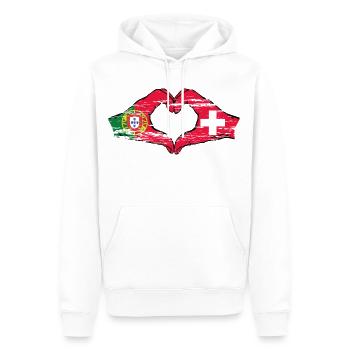 Portugal Suisse Drapeau Mains Coeur Utilisé - Sweat à capuche Premium bio Homme - blanc - Devant - Nico (187cm)