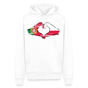 Portugal Pologne Drapeau Coeur Forme Utilisé - Sweat à capuche Premium bio Homme - blanc - Devant - Nico (187cm)