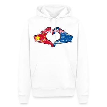 Drapeau de la Chine et de l’Australie en forme de cœur utilisé - Sweat à capuche Premium bio Homme - blanc - Devant - Nico (187cm)