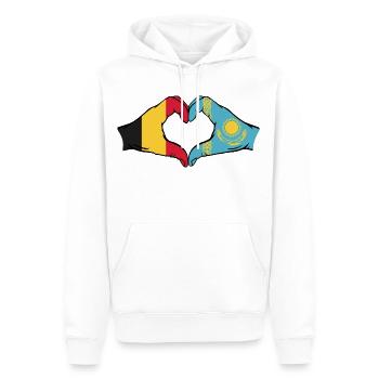 Belgien Kasachstan Flagge Hände Herzform - Männer Premium Bio Hoodie - Weiß - Vorne - Nico (187cm)
