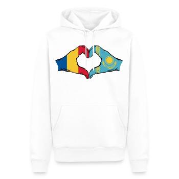 Rumänien Kasachstan Flagge Hände Herzform - Männer Premium Bio Hoodie - Weiß - Vorne - Nico (187cm)
