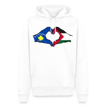 Kosovo Palestine Drapeau Mains Coeur Forme Utilisé - Sweat à capuche Premium bio Homme - blanc - Devant - Nico (187cm)