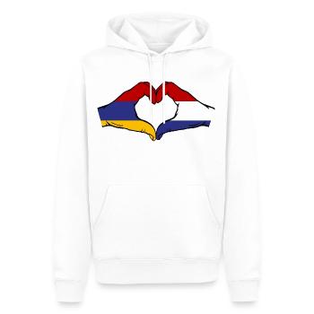 Armenia Holland Flag Hands Heart Shape - Men’s Premium Organic Hoodie - white - Front - Nico (187cm)