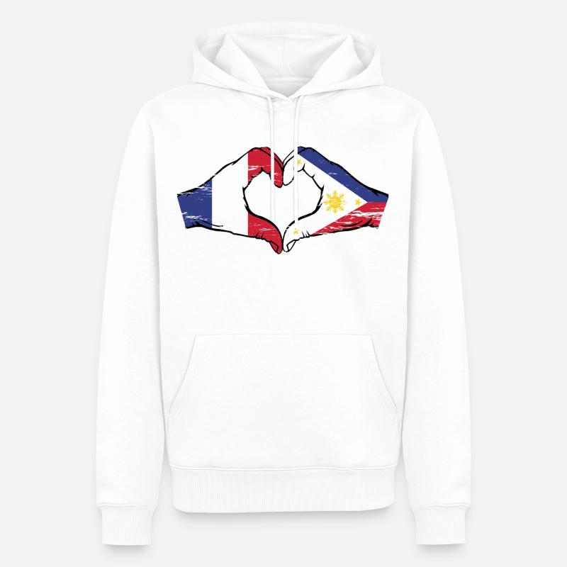 France Philippines Drapeau Mains Coeur Forme Utilisé - Sweat à capuche Premium bio Homme - blanc