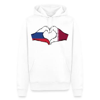 Russland Katar Flagge Hände Herzform - Männer Premium Bio Hoodie - Weiß - Vorne - Nico (187cm)