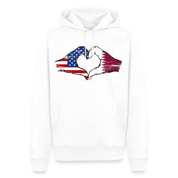 États-Unis, drapeau du Qatar, mains, forme de coeur utilisé - Sweat à capuche Premium bio Homme - blanc - Devant - Nico (187cm)