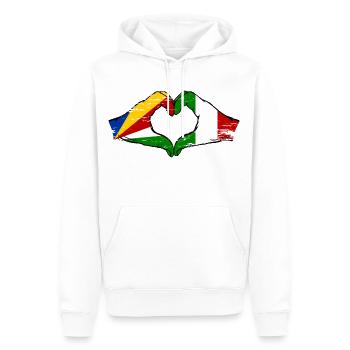 Seychelles Italie Drapeau Mains Coeur Forme Utilisé - Sweat à capuche Premium bio Homme - blanc - Devant - Nico (187cm)
