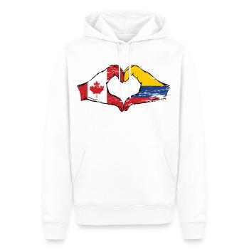 Canada Colombie drapeau mains coeur utilisé - Sweat à capuche Premium bio Homme - blanc - Devant - Nico (187cm)