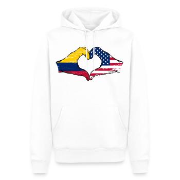 Colombie États-Unis drapeau mains forme de coeur utilisé - Sweat à capuche Premium bio Homme - blanc - Devant - Nico (187cm)