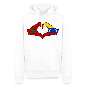 Maroc Venezuela Drapeau Mains Coeur Forme - Sweat à capuche Premium bio Homme - blanc - Devant - Nico (187cm)