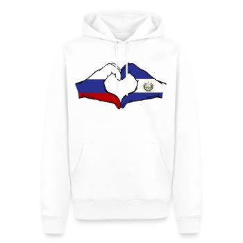 Russie El Salvador Drapeau Mains Coeur Forme - Sweat à capuche Premium bio Homme - blanc - Devant - Nico (187cm)
