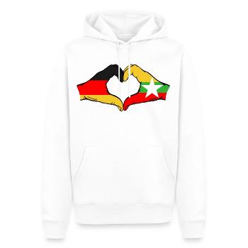 Allemagne Myanmar Drapeau Mains Coeur Forme - Sweat à capuche Premium bio Homme - blanc - Devant - Nico (187cm)