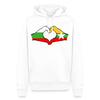 Bulgarie Myanmar Drapeau Mains Coeur Forme - Sweat à capuche Premium bio Homme - blanc - Devant - Nico (187cm)