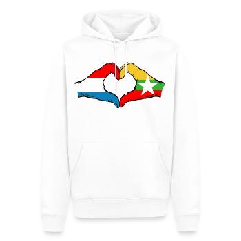 Luxembourg Myanmar drapeau mains forme coeur - Sweat à capuche Premium bio Homme - blanc - Devant - Nico (187cm)
