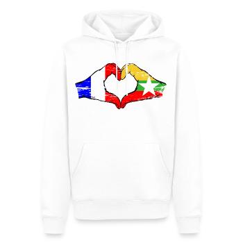 France Myanmar drapeau mains forme coeur utilisé - Sweat à capuche Premium bio Homme - blanc - Devant - Nico (187cm)