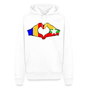 Roumanie Myanmar Drapeau Mains Coeur Forme - Sweat à capuche Premium bio Homme - blanc - Devant - Nico (187cm)